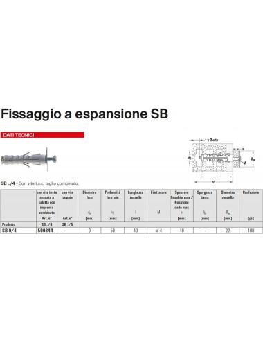 Sb 9/4 tassello c/vite...