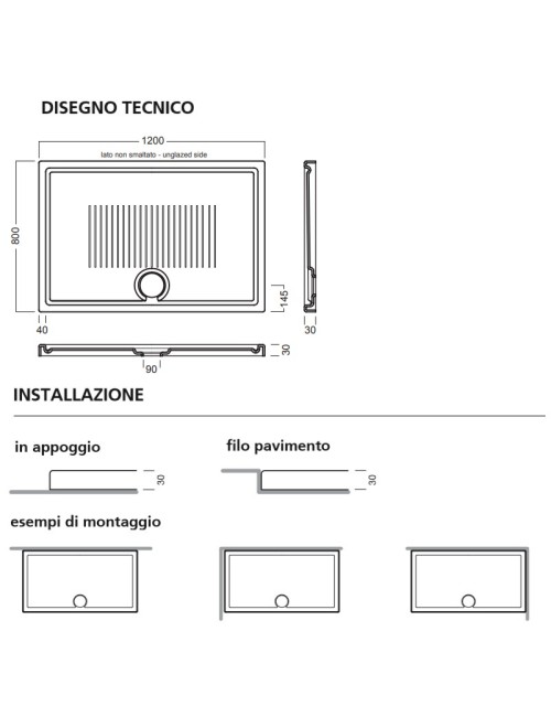 Piatto doccia 80x120x3(slim)hatria foro scarico tondo
