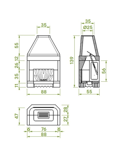 Camino grezzo  palex patio 78r  solo piastra di ghisa