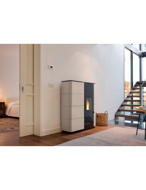 Stufa a pellet ecofire noah 14 kw idro ceramica beige rigenerata