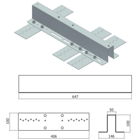 Ancoraggio per lamiera  l.650mm passo250mm inox